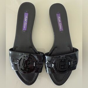 Ralph Lauren Collection Black Patent Flat Sandals